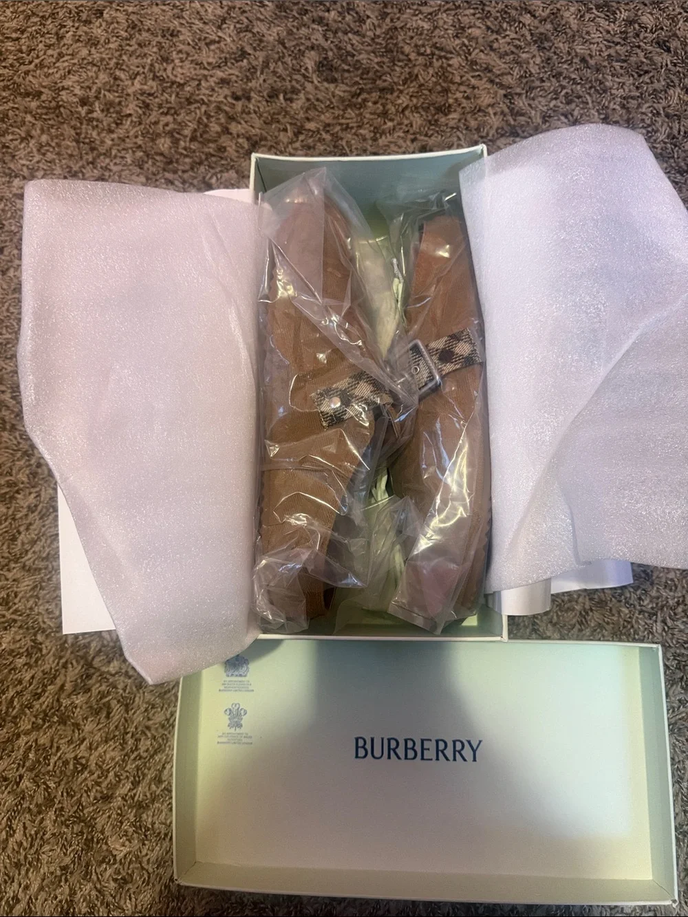 Burberry Brown Leather Sandals with Signature Plaid Accent